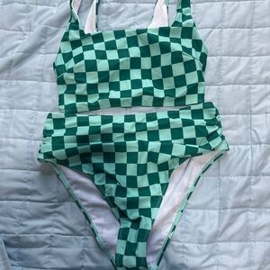 Green Checkered Bikini Set